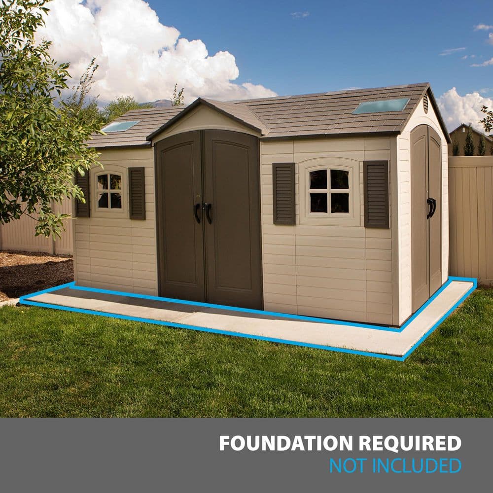 Beige Dual Entry 15' x 8' Outdoor Storage Shed with Windows