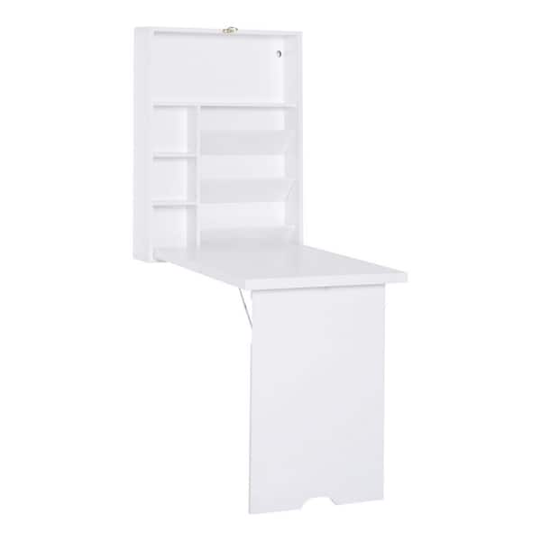 HOMCOM 37 in. Compact Fold-Out White Floating Desk with Storage