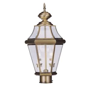 Cresthill 21 in. 2-Light Antique Brass Cast Brass Hardwired Outdoor Rust Resistant Post Light with No Bulbs Included