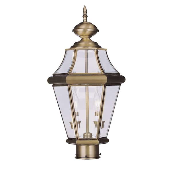 Livex Lighting Georgetown 2 Light Antique Brass Outdoor Post Top Lantern