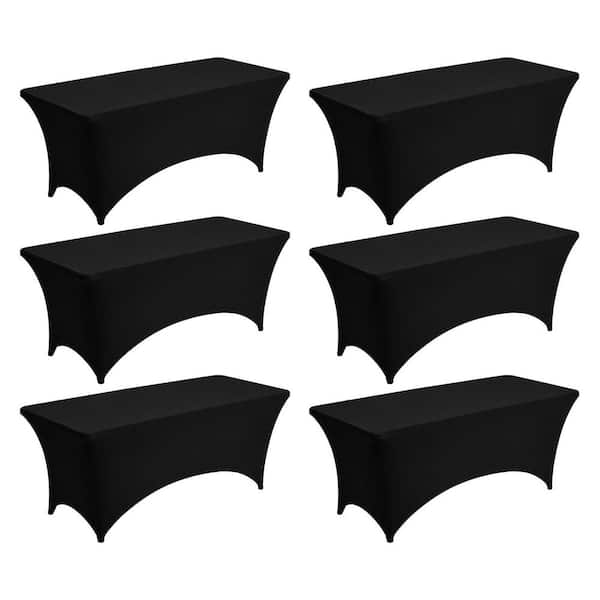 Modern 90 in. W x 132 in. L Black Solid Polyester‑Spandex Blend Fitted Rectangular Table Cover (Set of 6)