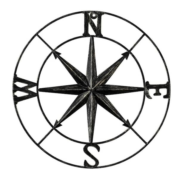 1 Pack Compass 13 in. x 13 in. Black Wall Decor Decorative Round Metal Compass Metal Work