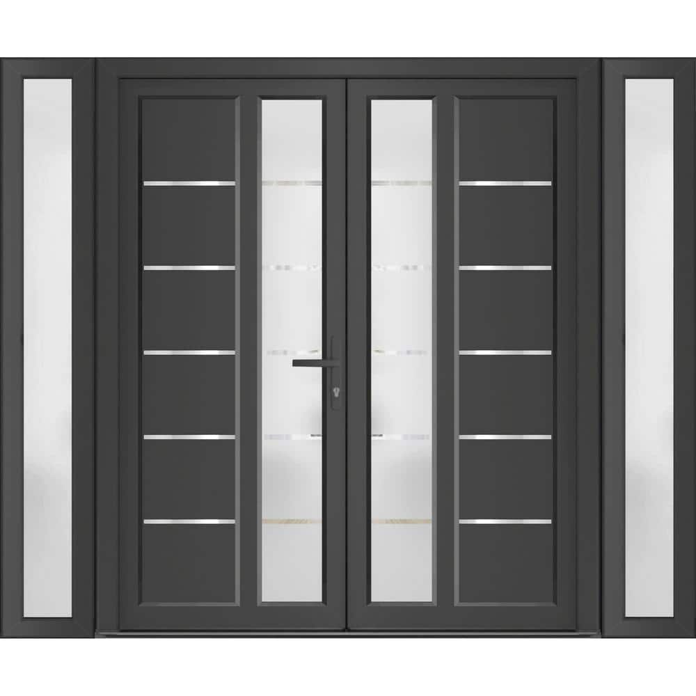 16+72+ 16 in. x 80 in. Left-hand/Inswing Frosted Glass Antracite Steel Prehung Front Door with Hardware price history on PriceWatchPro