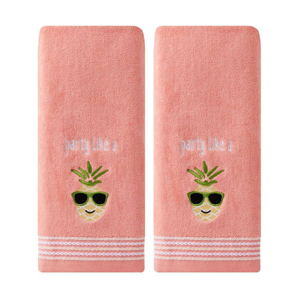 Coral Pink 100% Cotton Party Pineapple Hand Towel (2-Pack)