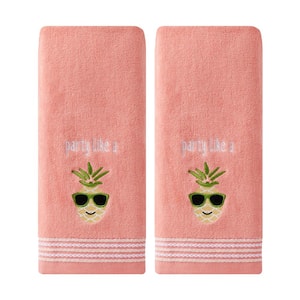 Coral Pink 100% Cotton Party Pineapple Hand Towel (2-Pack)