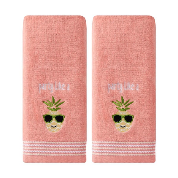 Unbranded Coral Pink 100% Cotton Party Pineapple Hand Towel (2-Pack)