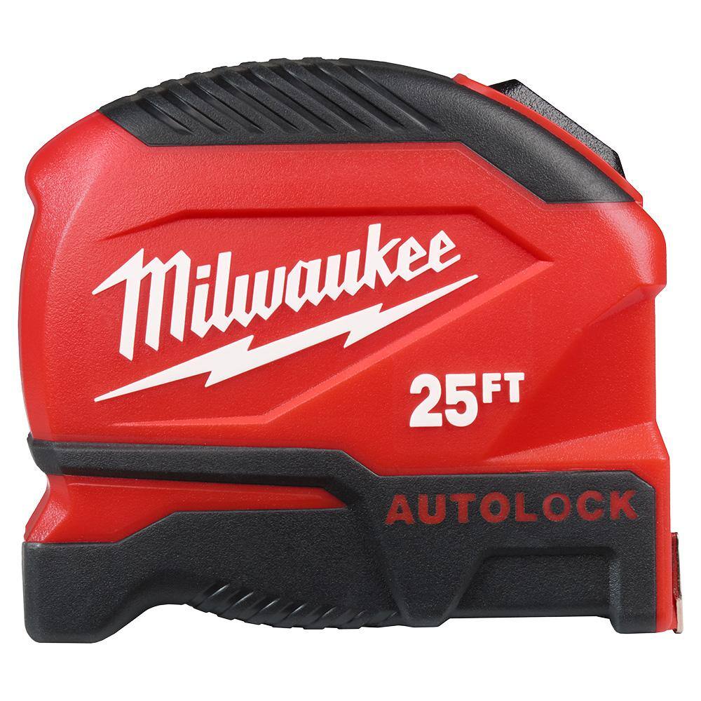 Milwaukee Compact Auto Lock 25 ft. SAE Tape Measure with Fractional Scale and 9 ft. Standout