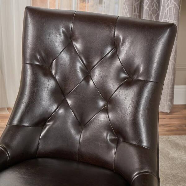 Noble House Hayden Brown Leather Tufted Dining Chairs Set of 2