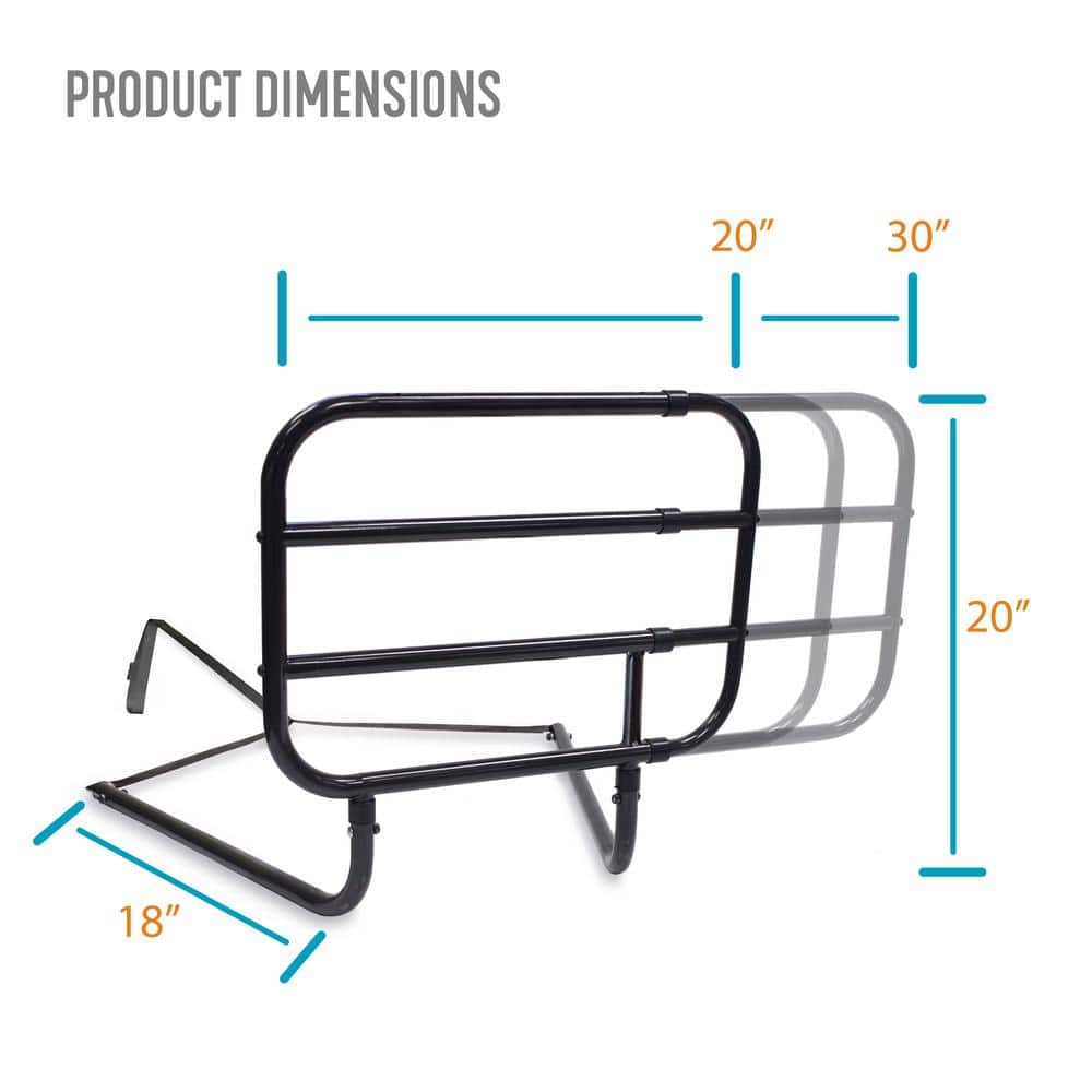 Adjustable Black Steel Bedside Safety Rail with Extendable Handle