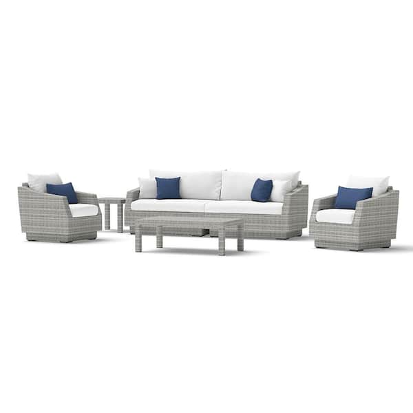 RST BRANDS Cannes 6-Piece Wicker Sofa and Club Chair Patio Conversation Set with Sunbrella Bliss Ink Cushions