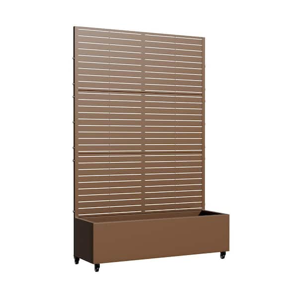 6 ft. H x 4 ft. W Metal Planter Box Privacy Screen Garden Bed with Trellis and Wheels-Brown