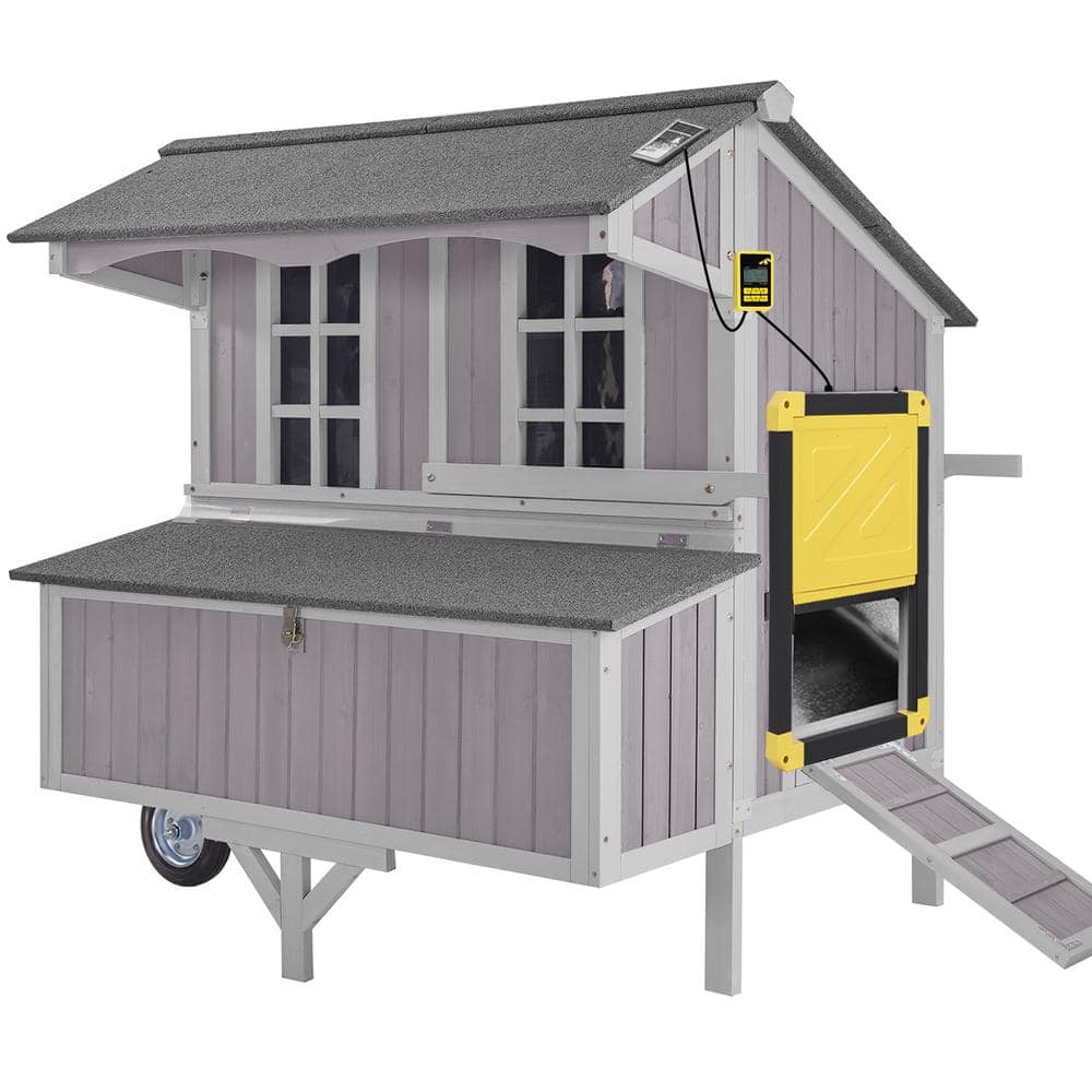 Extra-Large Chicken Coop with Big Wheels for 6/8-Chickens with Automatic Ch