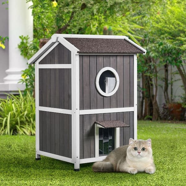 SKYSHALO Outdoor Cat House Weatherproof Feral Cat Shelter for