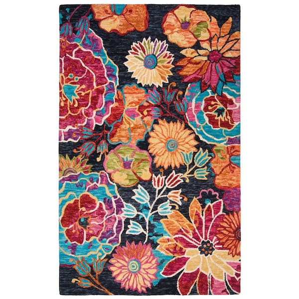 SAFAVIEH Aspen Charcoal/Blue 4 ft. x 6 ft. Bohemian Floral Area Rug