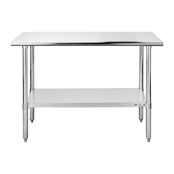 Angeles Home 48 In X 24 In Stainless Steel Commercial Nsf Prep And Work Kitchen Utility Table