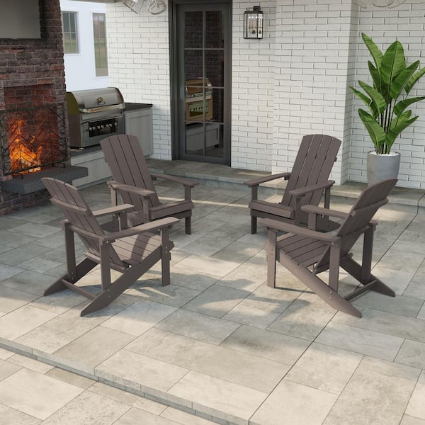Coffee Weather Resistant HIPS Plastic Adirondack Chair for Outdoors (4-Pack)