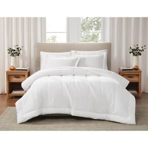 3-Piece White Solid Cotton Percale King Comforter Set