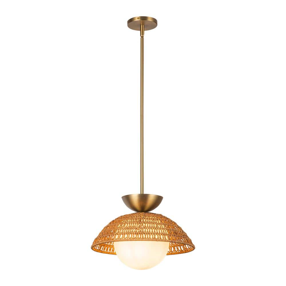 Perth 14 in. 1 Light 60-Watt Brushed Gold/Opal Glass Pendant Light price history on PriceWatchPro