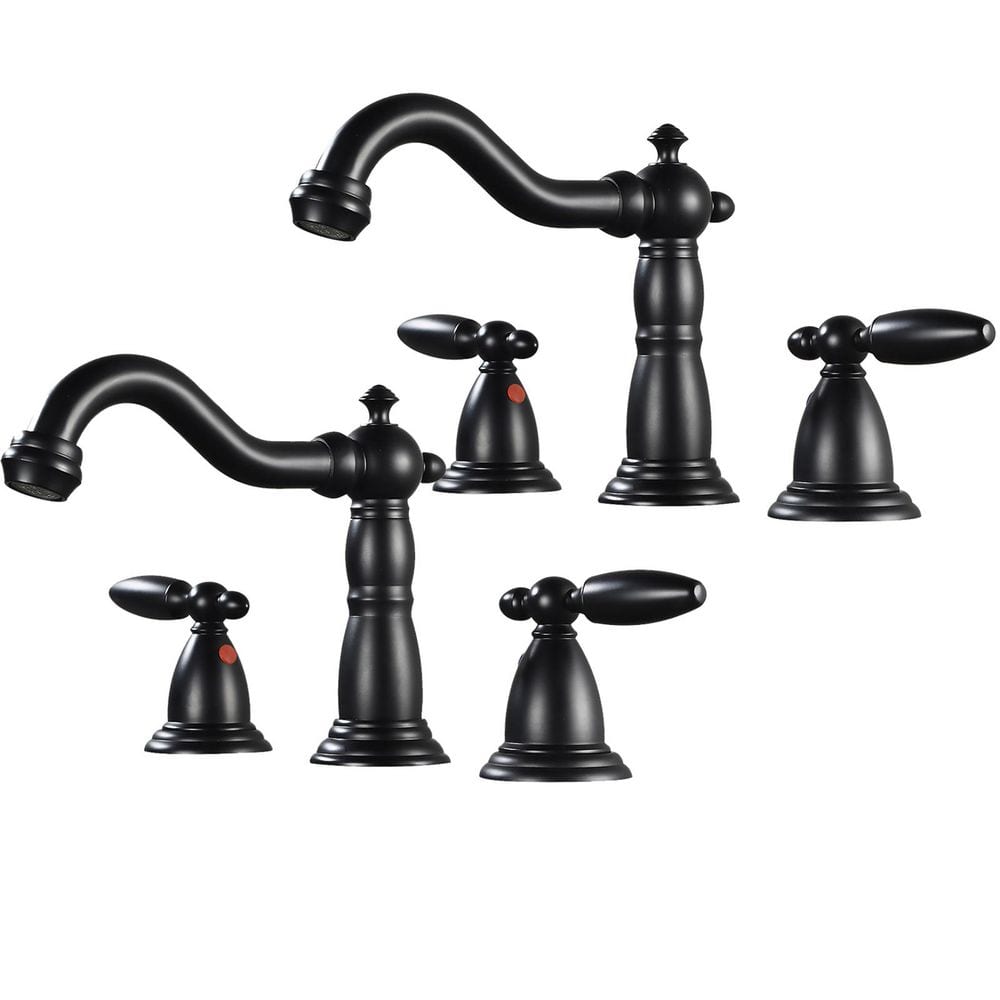 Double Handles 8 in. Widespread Bathroom Faucet 3-Hole Sink Faucet in Matte Black (2-Pack) price history on PriceWatchPro