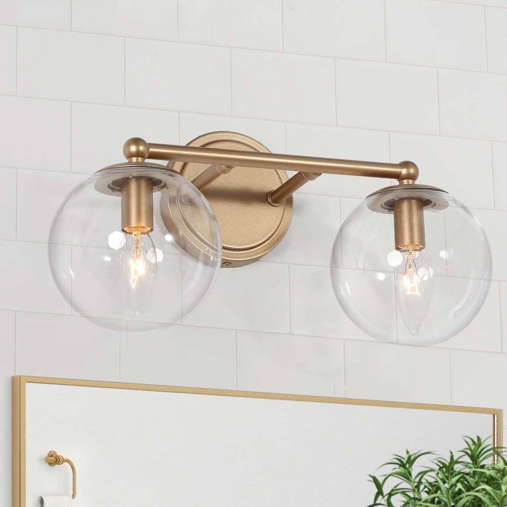 Uolfin Modern Globe Bathroom Vanity Light 2-light Brass Gold Round 