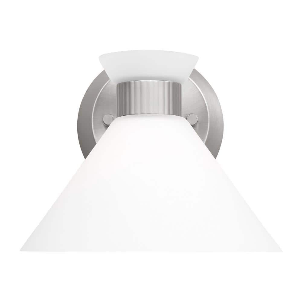 Brushed Steel Dimmable Wall Sconce with Etched Glass Shade