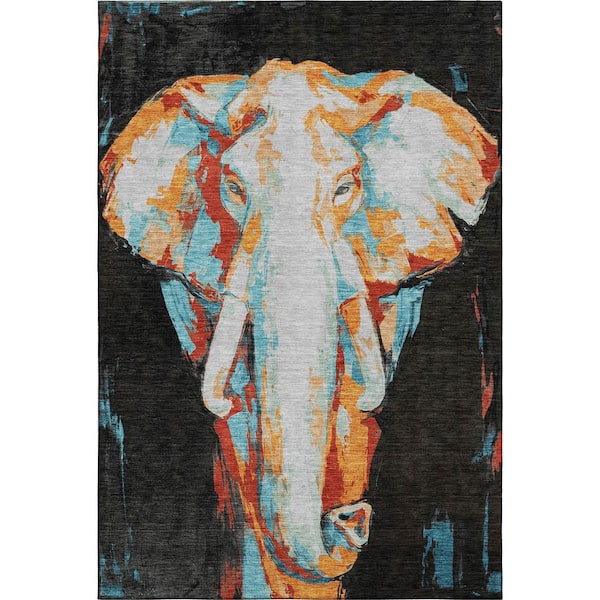Mayfield Premium Machine Washable Abstract AMF2279 Black 8 ft. x 10 ft. Area Rug