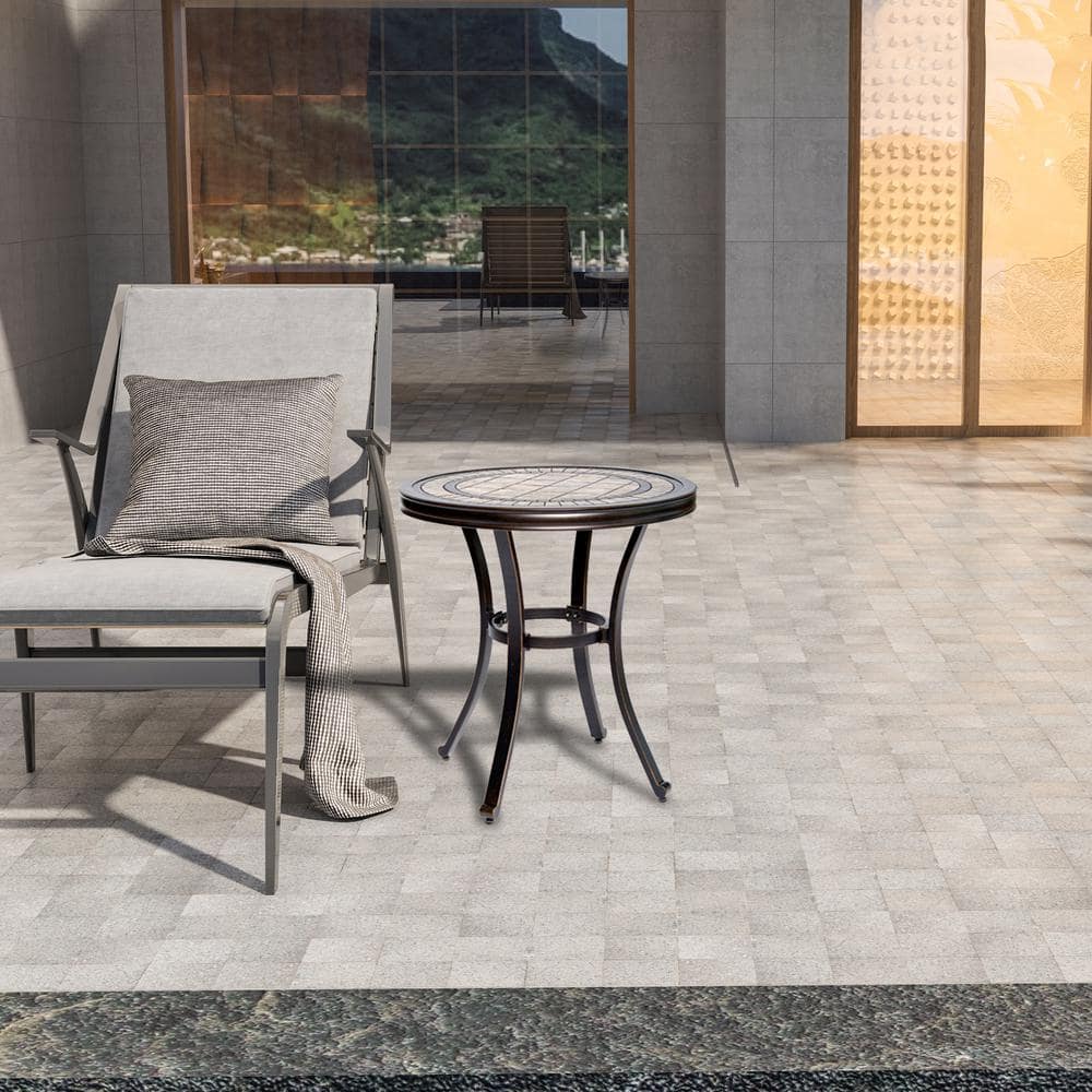 Claire and Barry 28'' Round Brown Aluminum Tile-Top Bistro Table