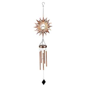 40 in. Sun Solar Metal Wind Chime with Crackle Glass Globe