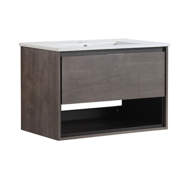 Unbranded 30 in. W x 18 in. D x 20 in . H Floating Bath Vanity in Grey with White Cultured Marble Top and 1 Soft Close Drawer