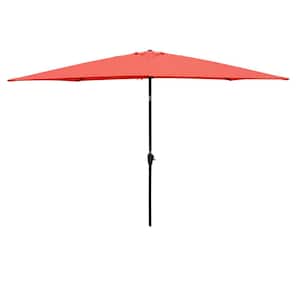 6 x 9ft Steel Beach Umbrella, Market Umbrella with Crank&Push Button Tilt for Garden Backyard Pool Market in Brick Red