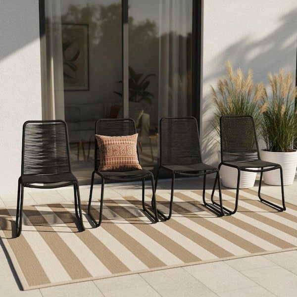 Neil Black Stackable Wicker Outdoor Dining Chair (4-Pack)