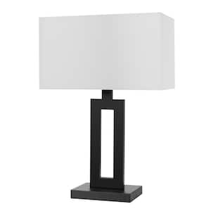 D'Alessio 20 in. Matte Black Table Lamp with White Linen Shade