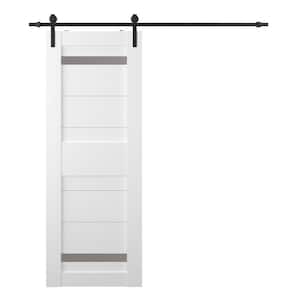 Imma 36 in. x 96 in. 2-Lite Frosted Glass Bianco Noble Finished Composite Interior Sliding Barn Door with Hardware Kit
