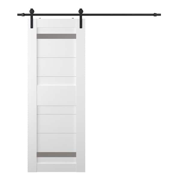 Belldinni Imma 36 in. x 96 in. 2-Lite Frosted Glass Bianco Noble Finished Composite Interior Sliding Barn Door with Hardware Kit