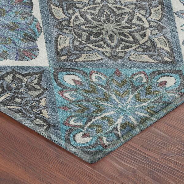 Mayfield Premium Machine Washable Abstract AMF2256 Teal 9 ft. x 12 ft. Area Rug