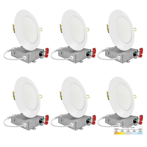 NuWatt in. LED White Round New Construction IC Rated Slim Canless  Integrated LED Recessed Light Kit CCT Dimmable (6-Pack)  NW-P-DL-4-9W-5CT-WH-6P The Home Depot