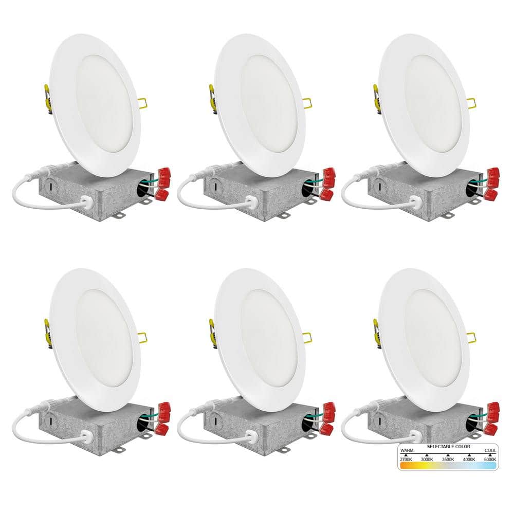 White Aluminum 4'' LED Recessed Lighting Kit, 6-Pack