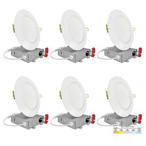 4 in. LED White Round New Construction IC Rated Slim Canless Integrated LED Recessed Light Kit 5 CCT Dimmable (6-Pack)