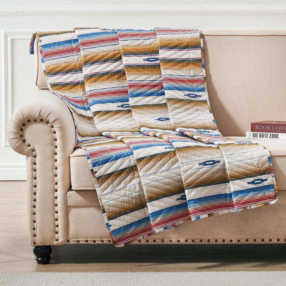 Sapphire and Red Southwestern Reversible Cotton Throw Blanket
