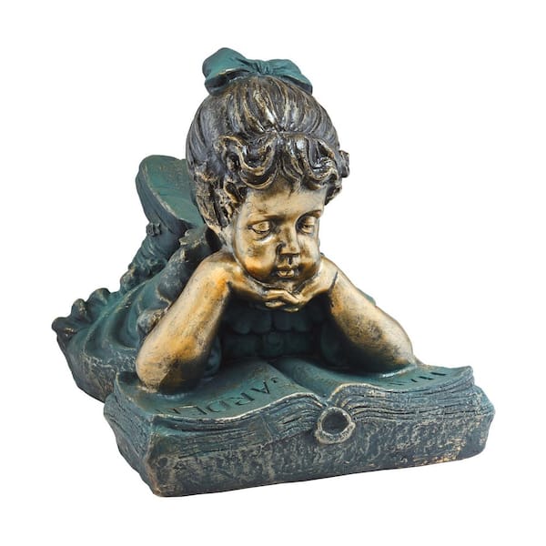 16 in. Tall Indoor/Outdoor Girl Laying Down Reading Book Statue Set Yard Art Decoration