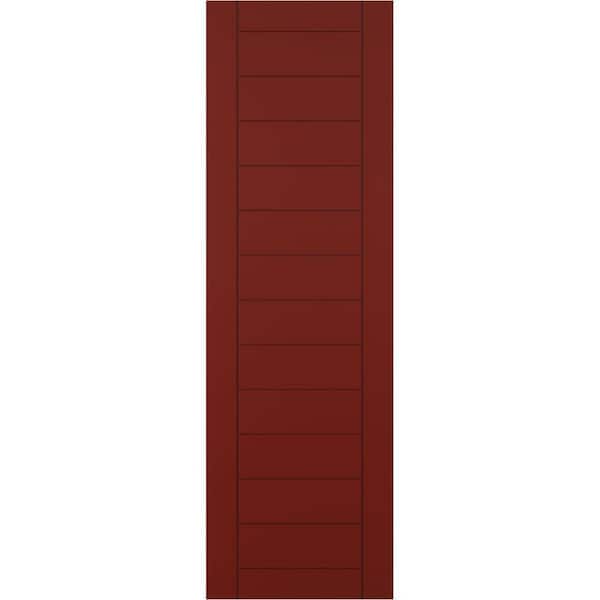 Ekena Millwork 12 in. x 44 in. PVC True Fit Horizontal Slat Framed Modern Style Fixed Mount Board & Batten Shutters Pair in Pepper Red