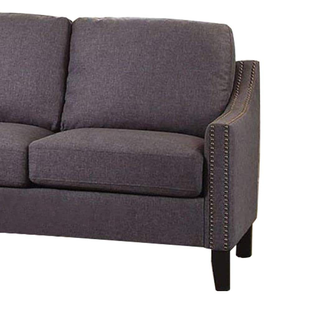 Zapata Gray Linen Sloped Arm Sofa with Nailhead Trim