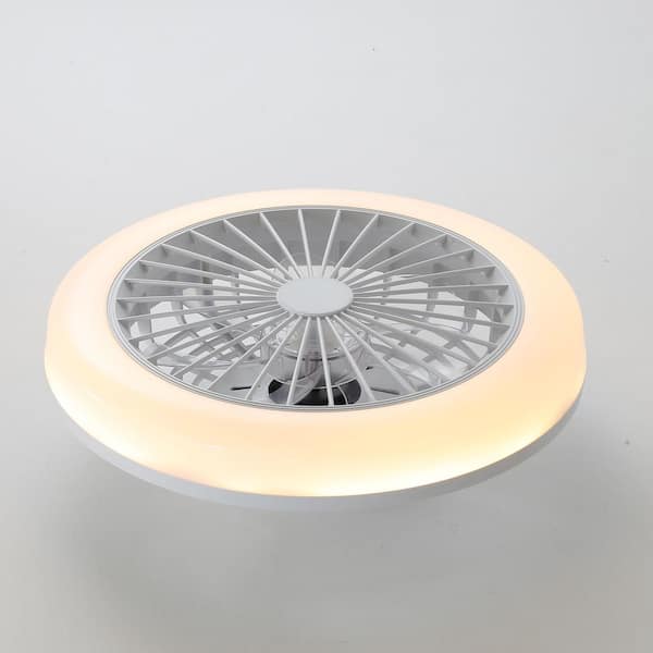 18 in. White Flush Mount Bladeless Ceiling Fan with LED Light, 6 Speed Wind and Remote Control Reversible DC Motor