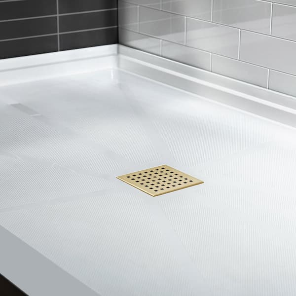 ELEGANT 48'' L x 32'' W x 4'' H Shower Base Pan in White Center Drain  Non-Slip Stainless Steel Shower Drain Cover Included 