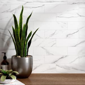 Elegance White Subway 3.15 in. x 12.99 in. Matte Porcelain Marble look Floor and Wall Tile (9.04 sq. ft./Case)