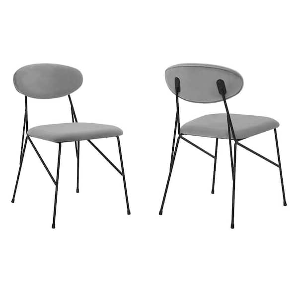 Benjara Gray and Black Metal Side Dining Chair with Fabric Seats (Set of 2)