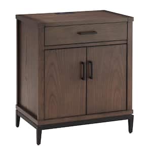Julien Assembled Coffee Bean with Matte Black Trim Wood Accent End/Side Table with 1-Drawer 2-Doors and AC/USB Charger