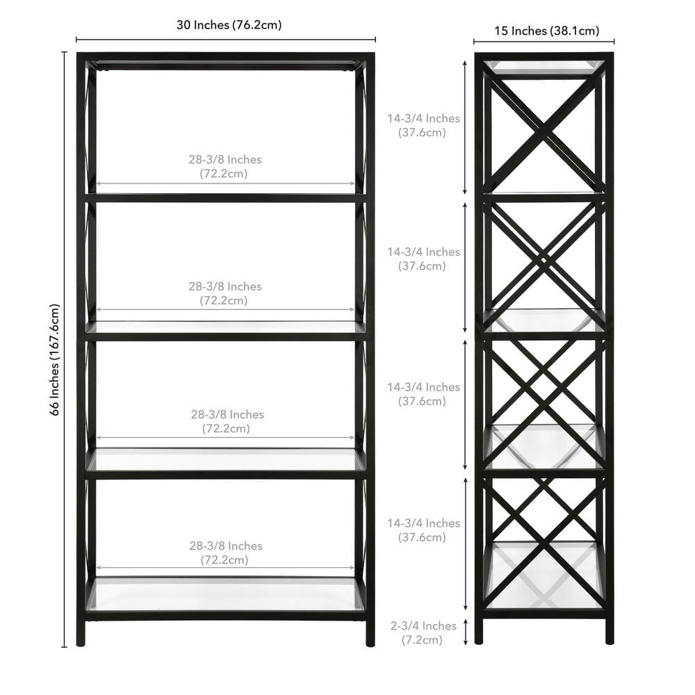 Modern Blackened Bronze 66" High Geometric 4-Tier Bookcase