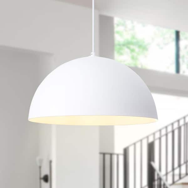1 Light White Shaded Farmhouse Pendant Light with Metal Dome Shade for Living Bedroom Room,No Bulbs Included