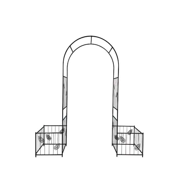 Cesicia 87 in. x 79.92 in. Arch Metal Garden with Doors Garden Arbor Trellis Climbing Plants Wedding Party Archway in Black